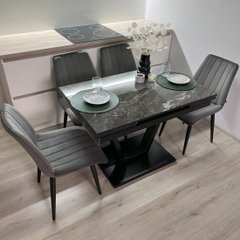Обідній комплект стіл Maxi V base 1100-1700х700 Чорний + 4 графітові крісла Deco на чорних ніжках