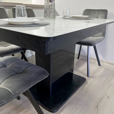 Обідній комплект стіл Бостон Т 1100-1450 х700 Бетон чорний + 4 стільця графіт на чорних ніжках