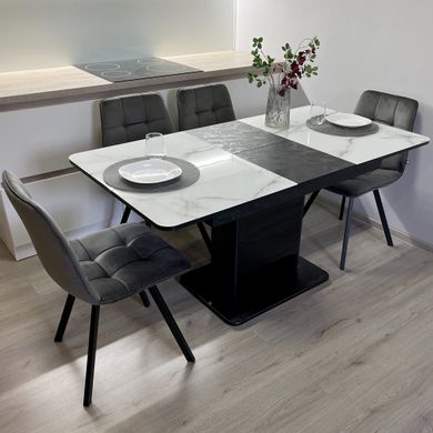 Обідній комплект стіл Бостон Т 1100-1450 х700 Бетон чорний + 4 стільця графіт на чорних ніжках