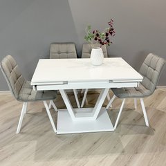 Обідній комплект стіл Maxi V base 1100-1700х700 Білий + 4 стільця сірих на білих ніжках