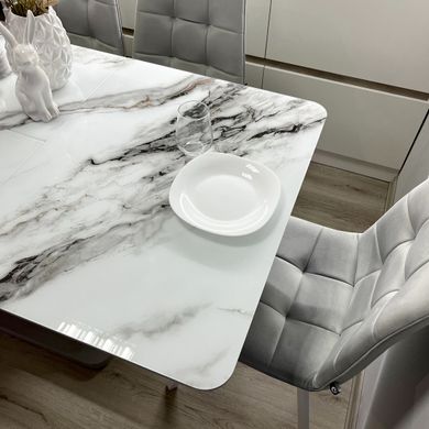 Обідній комплект стіл Slide 1100-1550х700 Бетон світлий + 4 стільця сірих на білих ніжках
