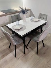 Обідній комплект стіл Slim 1100-1700х700 Чорний + 4 стільця cірі на чорних ніжках