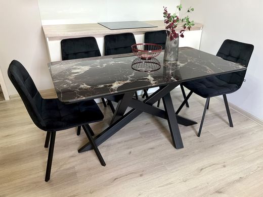Обідній комплект розкладний стіл Lars 1500-1900х800 Чорний + 4 стільця Jam чорні на чорних ніжках