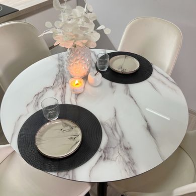 Обідній комплект стіл Oliver Чорний 900x900 + 4 стільця Мартін кремові на чорних ніжках