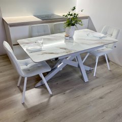 Обідній комплект стіл розкладний Lars 1500-1900х800 Сірий + 4 стільця Сірі на білих ніжках