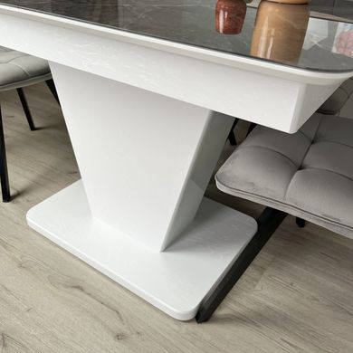 Обідній комплект стіл Slide 1100-1550х700 біле дерево + 4 стільця Сірих на чорних ніжках