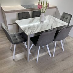 Обідній комплект стіл Chester 1100-1500х700 Сірий + 4 стільця Графіт на білих ніжках