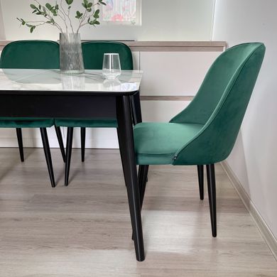 Обідній комплект стіл Chester 1100-1500х700 Чорний + 4 стільця Мартін зелені на чорних ніжках