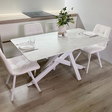 Обідній комплект стіл Lars 1500х800 Білий + 4 стільця Білі на білих ніжках