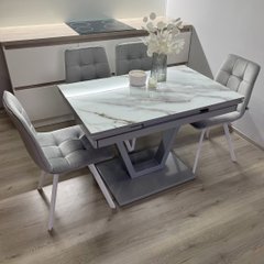 Обідній комплект стіл Maxi V base 1100-1700х700 Сірий + 4 стільця сірих на білих ніжках