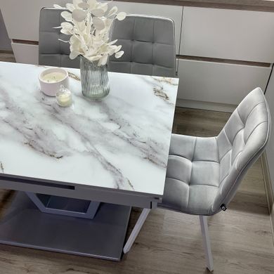 Обідній комплект стіл Maxi V base 1100-1700х700 Сірий + 4 стільця сірих на білих ніжках