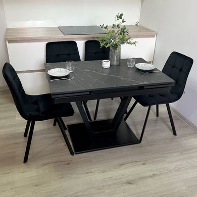 Обідній комплект стіл Maxi V base 1100-1700х700 Чорний + 4 стільця чорні на чорних ніжках