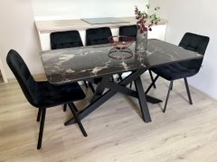 Обідній комплект стіл розкладний Lars 1500-1900х800 Чорний + 4 стільця чорних на чорних ніжках