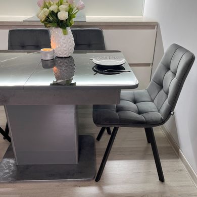 Обідній комплект стіл Бостон Т 1100-1450 х700 Бетон темний + 4 стільця графіт на чорних ніжках
