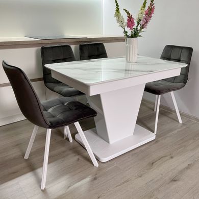Обідній комплект стіл Slide 1100-1550х700 біле дерево + 4 стільця графіт на білих ніжках