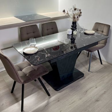 Обідній комплект стіл Slide 1100-1550х700 Бетон чорний + 4 стільця Шоколадні на чорних ніжках