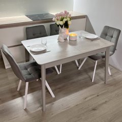Обідній комплект стіл Chester 1100-1500х700 Сірий + 4 стільця Сірі на білих ніжках