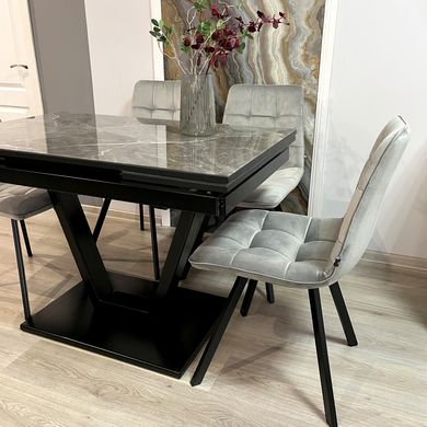 Обідній комплект стіл Maxi V base 1100-1700х700 Чорний + 4 стільця Сірих на чорних ніжках