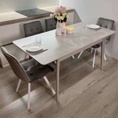 Обідній комплект стіл Chester 1100-1500х700 Сірий + 4 стільця Сірі на білих ніжках