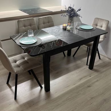 Обідній комплект стіл Boston A 1100-1450х700 Бетон чорний + 4 стільця Моко на чорних ніжках