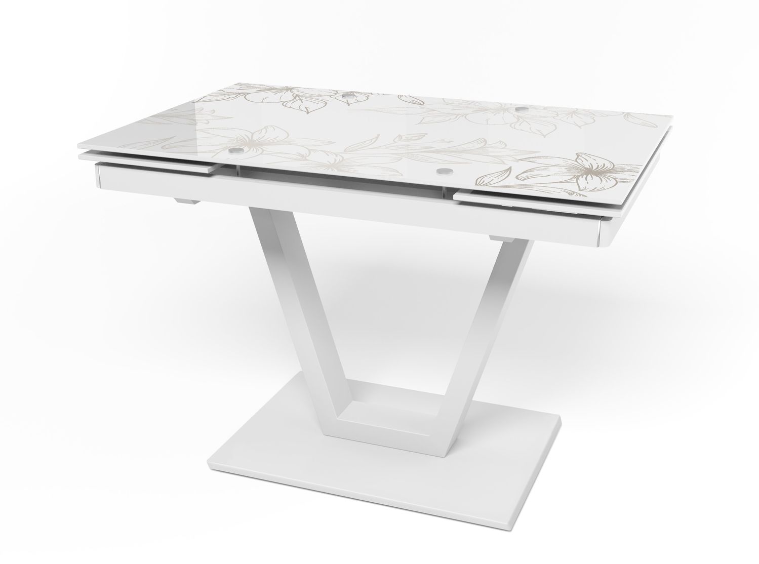 Белый стеклянный раскладной стол