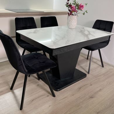 Обідній комплект стіл Slide 1100-1550х700 Бетон чорний + 4 стільця Чорних на чорних ніжках