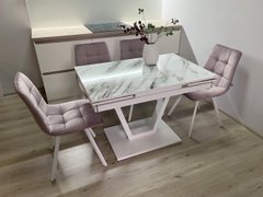 Обідній комплект стіл Maxi V base 1100-1700х700 Білий + 4 стільця Пудра на білих ніжках