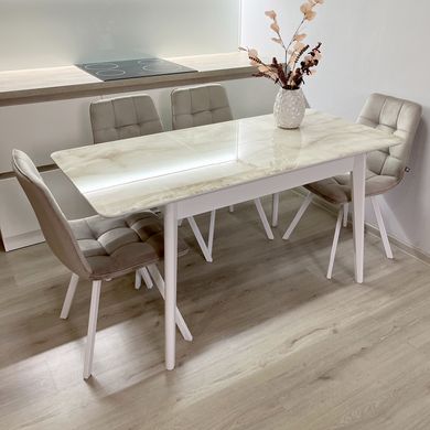 Обідній комплект стіл Chester 1100-1500х700 Білий + 4 стільця Моко на білих ніжках