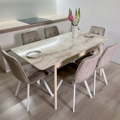 Обідній комплект стіл Chester 1100-1500х700 Ваніль + 4 стільця Моко на білих ніжках