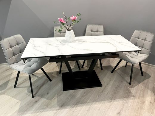 Обідній комплект стіл Maxi V base 1100-1700х700 Чорний + 4 стільця сірих на чорних ніжках