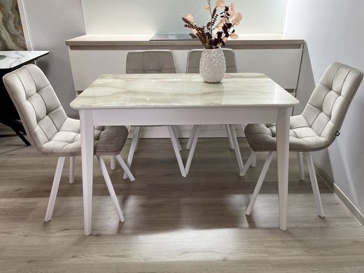 Обідній комплект стіл Chester 1100-1500х700 Білий + 4 стільця Моко на білих ніжках