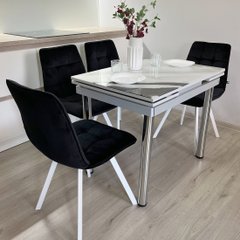 Обідній комплект стіл Maxi 1100-1700 х700 + 4 стільця чорних на білих ніжках