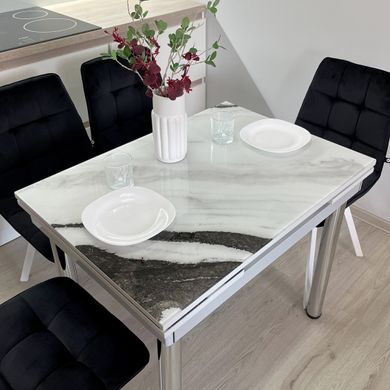 Обідній комплект стіл Maxi 1100-1700 х700 + 4 стільця чорних на білих ніжках
