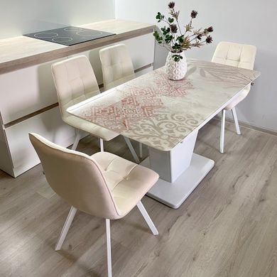 Обідній комплект стіл Slide 1100-1550х700 біле дерево + 4 стільця Ваніль на білих ніжках